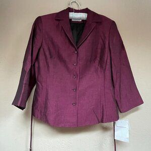 New Gianni Petite Womens Linen Blend Belted Blouse Shirt Size 8P Red Button Down